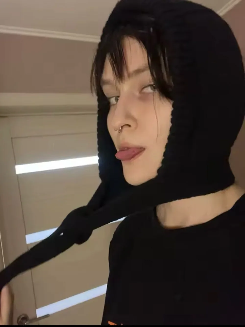 Knitted Winter Balaclava Thickened One-Piece Scarf Cap Hooded Y2K One Size Black